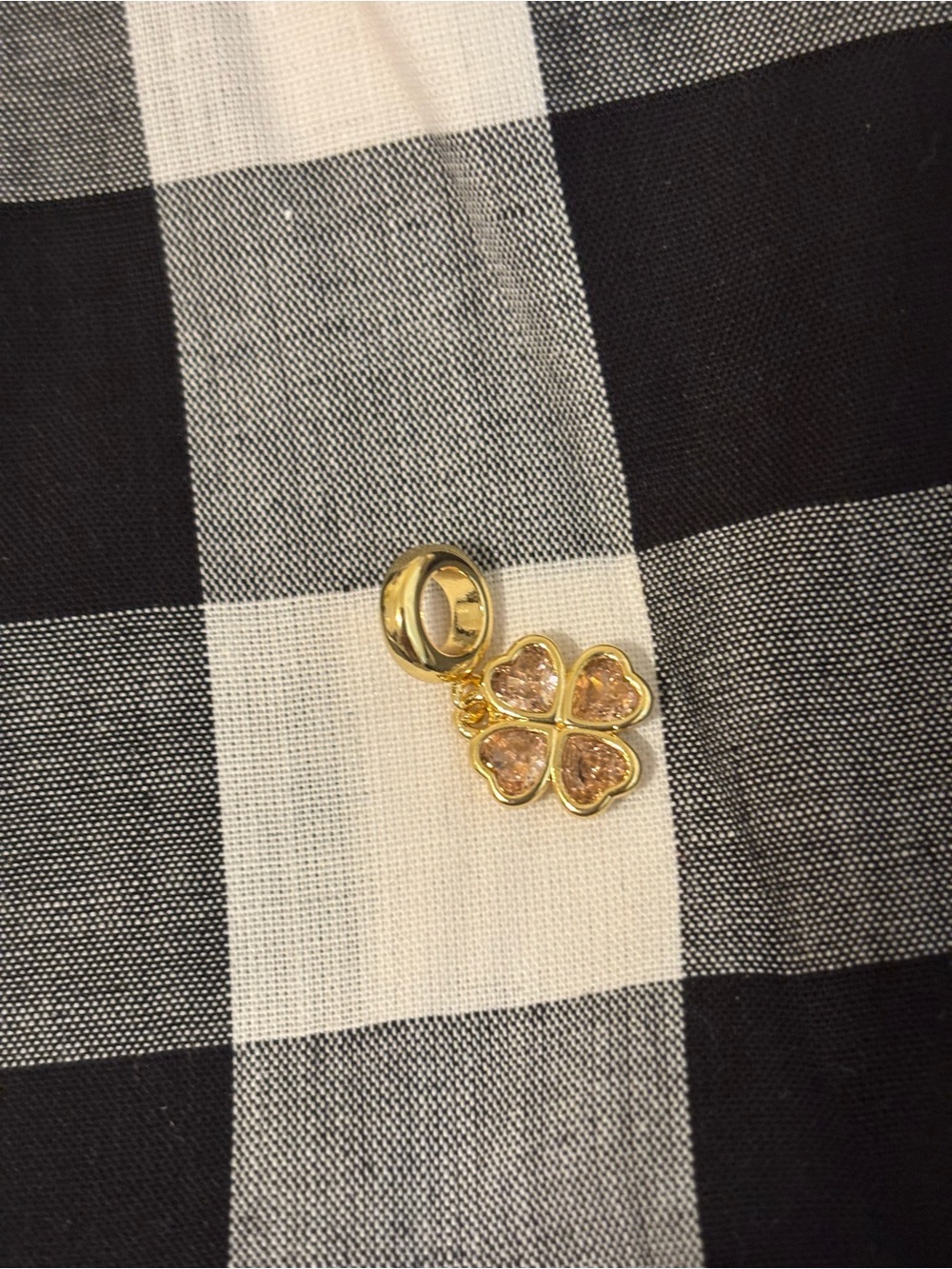 Gold Four-Leaf Clover Charm with Pink Crystals